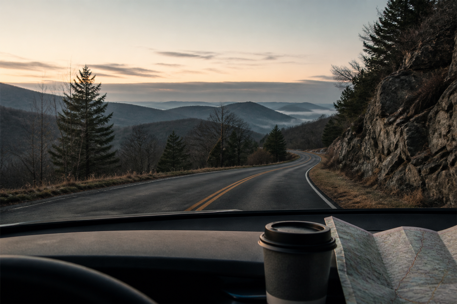 A quiet road leading into the North Carolina foothills